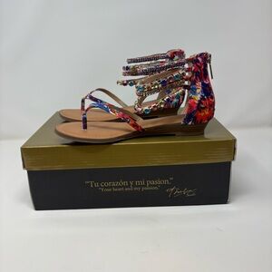 Thalia Sodi Irina Bling  Ankle Strap Thong Sandals Pink Floral Womens 5.5 New